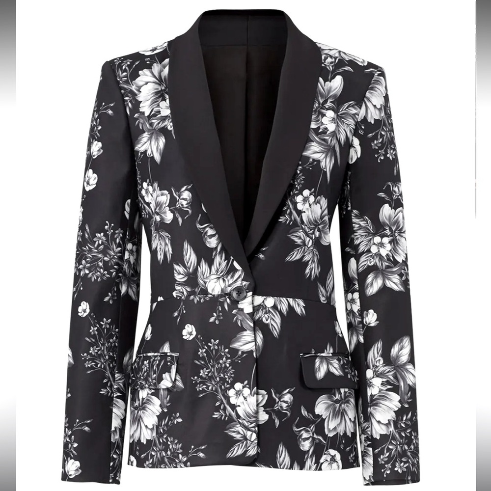 SACHIN & BABI GORGEOUS Midnight Floral Blazer w/solid lapel & relaxed fit size 8